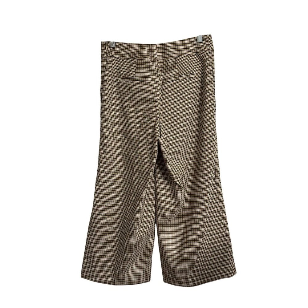 Loft Womens Checked Wide-Leg Cropped Pants SZ 4  Black Gold Plaid Preppy Office - Picture 2 of 7